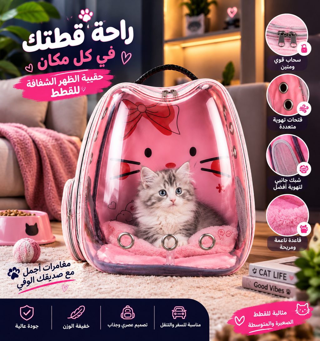 حقيبة النقل البانورامية للقطط - أمان، راحة، وتهوية ممتازة